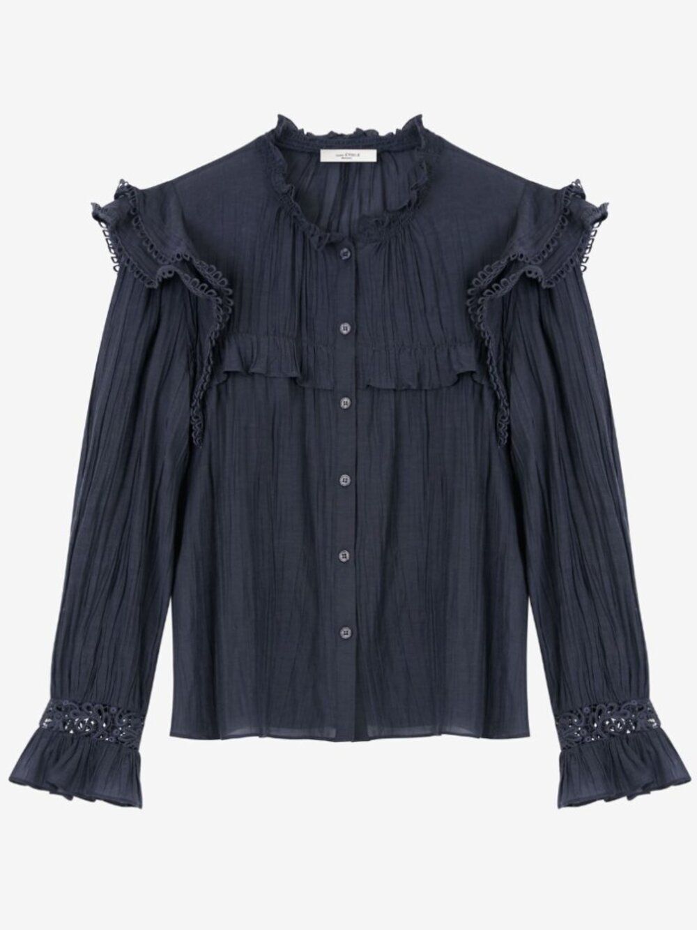 Isabel Marant Étoile Gilatedy Lace and Cotton Shirt In Navy Size FR38 (M)